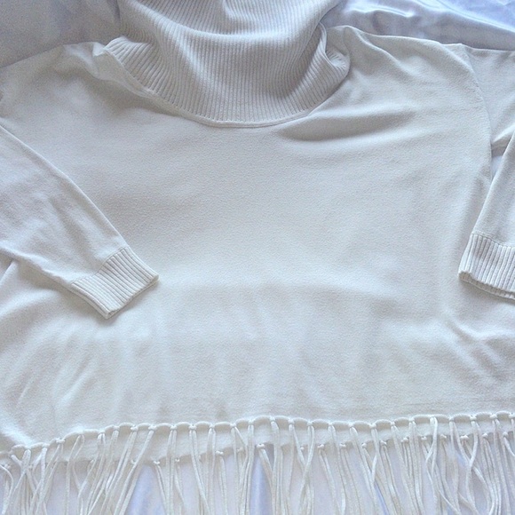 Michael Kors Cream White Cotton Statement Fringe Sweater Shawl Funnel Collar LRG - Picture 11 of 15